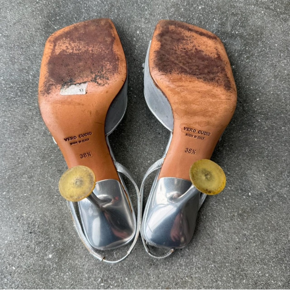 Miu Miu Silver Metallic Floral Heels - Picture 3 of 8